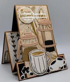 a close up of a card with coffee items