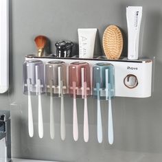 PRICES MAY VARY. Large Capacity: The toothbrush holders for bathrooms can store toothbrushes, toothpaste, combs, razors, and other bathroom accessories. This bathroom decor will beautify your new home or apartment. These smart home products are bathroom essentials in your house. Multifunction: This toothbrush holder bathroom organizer comes with a toothpaste dispenser, so you can easily squeeze toothpaste without wasting it. The wall-mount toothbrush holders with upside-down cups are dust-proof Trailer Bathroom, Automatic Toothbrush, Bathroom Holder, Kids Bathroom Accessories, Wall Mounted Toothbrush Holder, Toothbrush Organization, Toothbrush Holder Wall, Rv Organization, Bathroom Tumbler