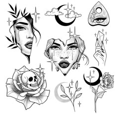 some tattoos that have been drawn on the back of their faces and are in different shapes