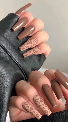 12 Strong, Brown Acrylic Nails, Nagellack Trends, Leopard Nails, Cuticle Pusher, Brown Nails