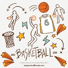 Free Vector | Hand-drawn background with decorative basketball elements Basketball Projects For School, Basketball Doodle Art, Doodle Basketball, Basketball Sketch, Basketball Project, Sports Elements, Sport Drawing