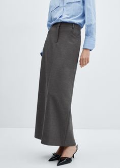 Slit long skirt Straight Maxi Skirt, Going Out Trousers, Grey Skirt, Linen Loungewear, Long Skirts For Women, How To Iron Clothes, Cashmere Coat, Clothing Care, Gray Skirt