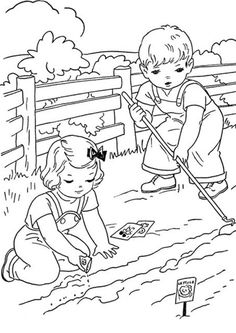 two children are playing in the sand with their shovels and water coloring pages for kids