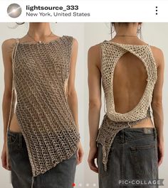 the back of a woman's top is crocheted