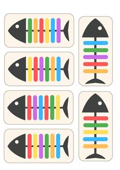 four stickers with different colored fish on them