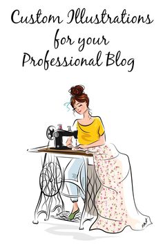 Illustration for professional blog Vintage Sewing Machine, Blog Logo, Work With Me, Woman Illustration, Custom Drawing, Fashion Logo Design, Personal Logo, Illustration Sketches, Professional Women