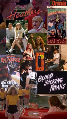 the collage shows many different movies and their characters, including one woman in yellow shirt