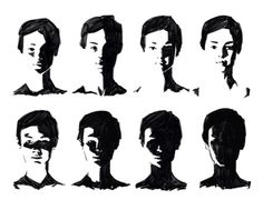 the silhouettes of people with different hair styles and hairstylens, drawn in black ink on white paper