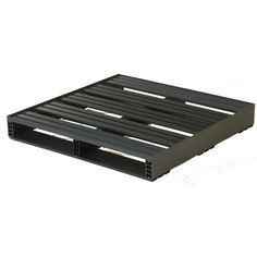 a black plastic pallet is shown on a white background