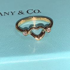 Authentic Tiffany & Co. Elsa Peretti Diamond Open Heart Ring Gold 18k Gold Stamped Tiffany & Co, 750, Peretti No Longer Produced By Tiffany & Co A1 Heart Ring Gold, Open Heart Ring, Gold Rings Stackable, Elsa Peretti, Jewelry Essentials, Tiffany Co Jewelry, Ring Color, Tiffany And Co, Open Heart