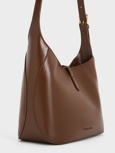 Dark Brown Wisteria Belted Shoulder Bag - CHARLES & KEITH FR Stylish Work Bag, Charles And Keith Bags, Shoulder Bag Aesthetic, Charles And Keith, Work Tote Bag, Work Tote, Brown Handbag