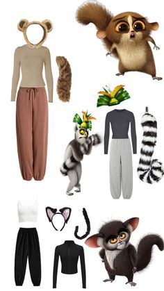 an assortment of animal costumes and accessories