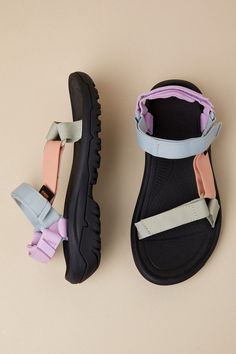 Make sure that all your summer adventures are as stylish as possible by bringing along the TEVA Hurricane XLT2 Eucalyptus Peach Bloom Strappy Sandals! Strap yourself into these versatile sandals that feature recycled REPREVEÂ® polyester yarn by UnifiÂ®, in a fun pastel color block design, that shapes an adjustable VELCRO ; toe strap that leads to a matching quarter strap. A durable, round-shaped footbed features essential treading that assists with enhanced comfort for all-day wear! Logo tag acc Sandals Strappy, Color Block Design, Logo Tag, Summer Adventures, Polyester Yarn, Block Design, Strappy Sandals, Vegan Friendly, Recycled Plastic