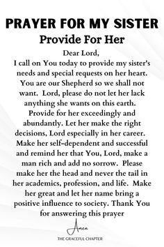 prayer for my sister to provide her