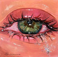 a painting of an eye with glitters on the iris's lashes and eyelashes