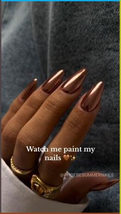 Tutorial for how to make a chrome nails. Creator of the video: phoebesummernails (TikTok) Bronze Chrome Nails, Brown Nails Art, Chrome Nail Designs, Chrome Nails Designs, Chrome Nail Powder, Chrome Nail, Minimal Nails, Chrome Powder, Nail Powder