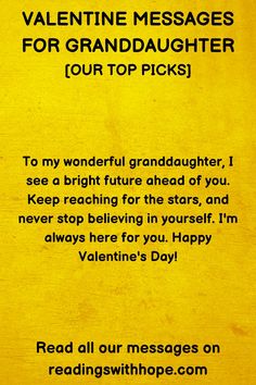 a yellow sign that says valentine messages for granddaughters