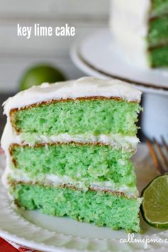 a slice of key lime cake on a plate