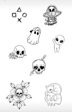 an image of different skulls and flowers