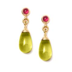 18-karat yellow gold Gemstone 50 carats approx. Rubellite 2.50 carats approx. Post backs for pierced ears Formal Yellow Gold Earrings With Gemstone Accents, Modern Yellow Gold Briolette Earrings, Yellow Briolette Earrings For Formal Occasions, Yellow Gold High Luster Drop Earrings, Yellow Gold Gemstone Accented Drop Earrings, Yellow Gold Gemstone Drop Earrings, Quartz Gemstones, Gemstone Drop Earrings, Gem Earrings