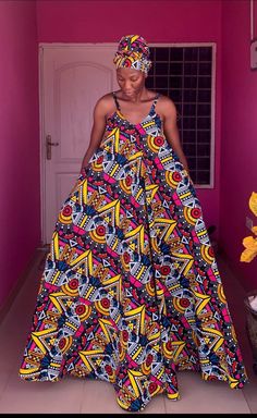 long dress in African wax. Chitenge Designs, Long Gown Styles, Ankara Long Gown, Ankara Long Gown Styles, Elegant Dresses Classy, African Clothes, Tent Dress, Gown Styles, Flowy Maxi Dress