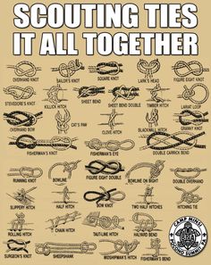 a poster with instructions on how to tie a knot and the words scouting ties it all together