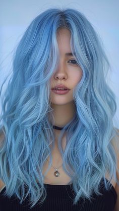 26 Blue Hair Ideas for Trendsetting Tresses Powder Blue Hair Color, Pastel Blue Money Piece Hair, Hair Dye Ideas Blonde Color Trends, White To Blue Hair, Fantezi Hair Color, Summer Dyed Hair, Ice Blue Hair Color, Hair Cool Tones, Baby Blue Hair Color