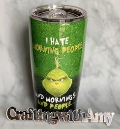 Grinch Tumbler - CraftingwithAmy Promotional Items For Business, Glitter Epoxy Tumbler, Grinch Tumbler, Epoxy Tumbler, Custom Tumbler Cups, Branding Materials, Hand Painted Artwork, Promotional Item, Green Glitter