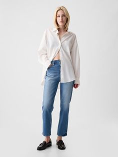 High Rise Cheeky Straight Jeans | Gap Gap Jeans Women, Flattering Jeans, Ankle Length Jeans, Water Saving, Chic Sweaters, Jeans For Short Women, Best Jeans, Gap Jeans