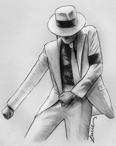 a drawing of a man in a suit and hat with his hands on his hips