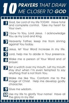 the ten rules for prayer in blue and white with text that says, 10 ways to pray