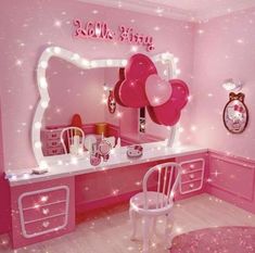 Hello Kitty Pink room Hello Kitty Vanity, Sanrio Bedroom, Barbie Rooms, Hello Kitty Room Decor, Girly Room Decor, Barbie Room