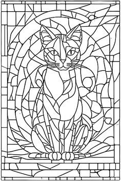 a stained glass window with a cat on it