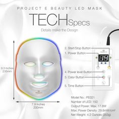 Skin Rejuvenation Photon Mask | 7 Color LED Photon Light Therapy Treatment Whitening Anti-aging Acne Spot Scar Removal Smooth Wrinkles Fine Lines Skin Tightening Facial Beauty Daily Skin Care - Project E Beauty Tighten Facial Skin, Mask Light, Facial Therapy, Blue Light Therapy, Light Therapy Mask, Led Face Mask, Led Mask, Anti Aging Facial, Acne Spots