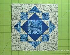 a blue and white square with an intricate design on it