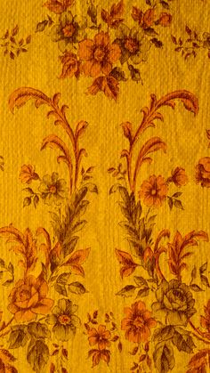 Yellow wallpaper flower theme Bright Yellow Floral Wallpaper, Orange Wallpaper Aesthetic Vintage, Dark Yellow Aesthetic Wallpaper, 70’s Aesthetic Wallpaper, Soft Orange Aesthetic Wallpaper, Yellow And Red Aesthetic, Vintage Yellow Wallpaper, Yellow Collage Wallpaper, Pale Yellow Wallpaper