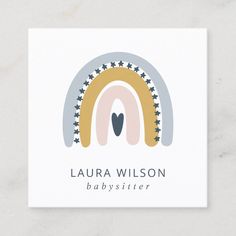 a business card for a babysitter with an image of a rainbow and stars