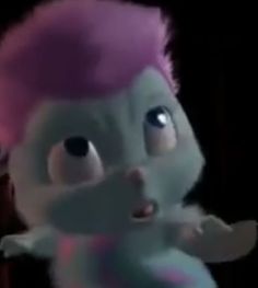 a cartoon character with pink hair is making a funny face and holding his hands out