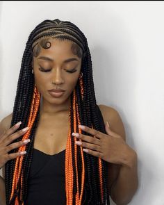 Orange Lemonade Braids, Crisscross Fulani Braids, Cross Cross Fulani Braids, Halloween Braids Hairstyles Black, Corn Rows And Box Braids Hairstyles, Trible Braids For Black Women, Zigzag Fulani Braids, Braids Designs For Black Women, Design Box Braids