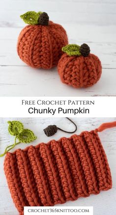 two crocheted pumpkins sitting on top of each other