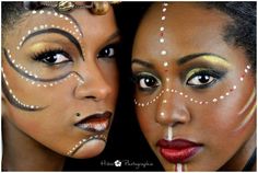 Tribal makeup                                                                                                                                                     Más Wakanda Makeup Ideas, Wakanda Makeup, Contouring Black Women, Makeup Ideas Contouring, Jungle Makeup, Halloween Indian