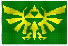 a cross stitch pattern with yellow and green colors on a green background that looks like the legend of zelda symbol