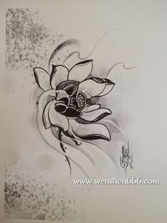 a drawing of a flower on a white paper with black ink and watermarking