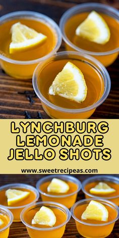 lemonade jello shots in plastic cups with slices of lemon on the rims