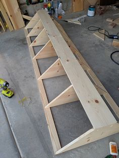 a wooden shelf being built in a garage