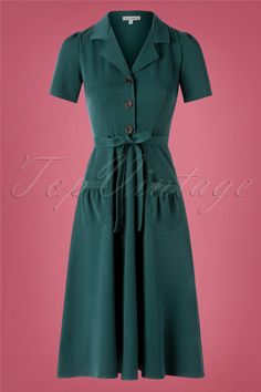 1940s Dresses | 40s Dress, Swing Dress 40s Midi Revers Dress in Petrol £115.83 AT vintagedancer.com Vintage Clothing Styles, Rainy Day Dress Outfit, Vintage Prom Dresses 1950s, Axis Mundi, 40s Outfits, 1940s Fashion Dresses, Tea Dresses, 40s Dress, Dress In