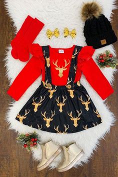 Adorable Baby Clothes, Kid Outfits, 2 Piece Skirt Set, Christmas Clothes, Suspender Skirt, Baby Christmas