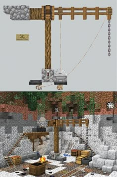 two different views of the same room in minecraft, one is being used as a swing