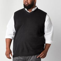 This St. John's Bay men's big and tall sweater vest is a classic cold-weather layering piece to add to your collection. Made from a soft recycled cotton-knit, this sleeveless pullover has a v-neckline with a classic-fit and ribbed trims. Wear it over your favorite shirt with pants or jeans.Closure Type: Pullover HeadFit: Classic FitNeckline: V NeckSleeve Length: SleevelessFiber Content: 60% Cotton, 40% Recycled PolyesterFabric Description: KnitCare: Machine Wash, Tumble DryCountry of Origin: Imp Mens V Neck Sweater, V Neck Sweater Vest, Tall Sweater, Sweater Vests, Sleeveless Pullover, Mens Big And Tall, Big And Tall, Cotton Knit, V Neck Sweater