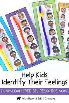 three children's bookmarks with the words help kids identify their feelings